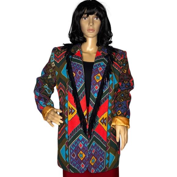 American Vintage Jackets & Blazers - Vintage Criscione NEW YORK western fringed aztec oversized coat size medium